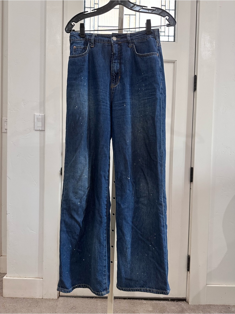Pilcro The Annie High-Rise Wide-Leg Jeans with Paint-Splatter Detail